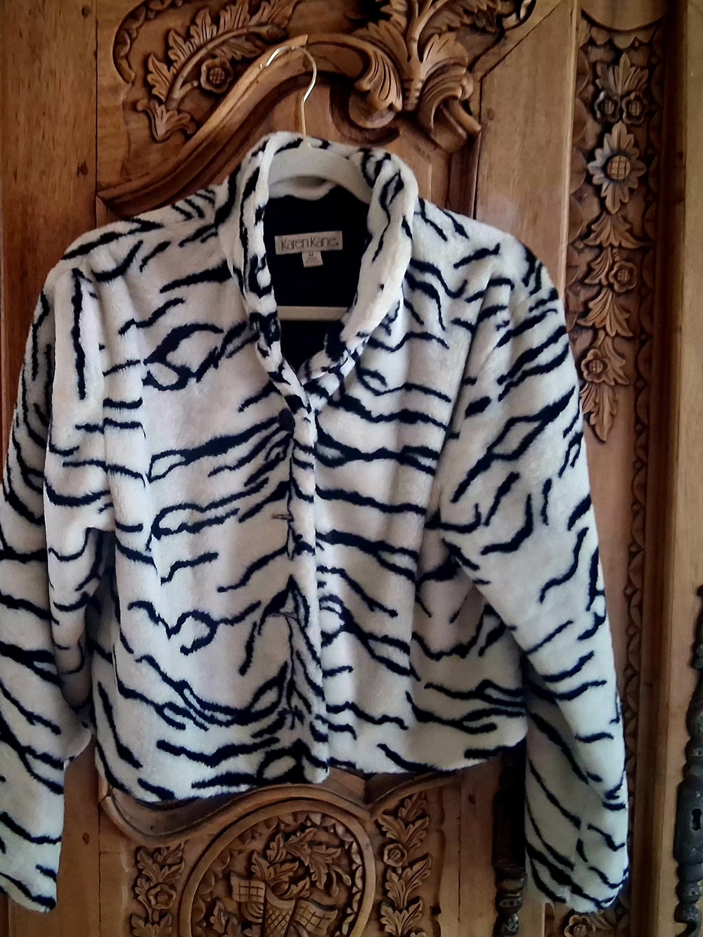 Vintage Karen Kane Black and White Faux Fur Zebra White Tiger  Jacket Medium